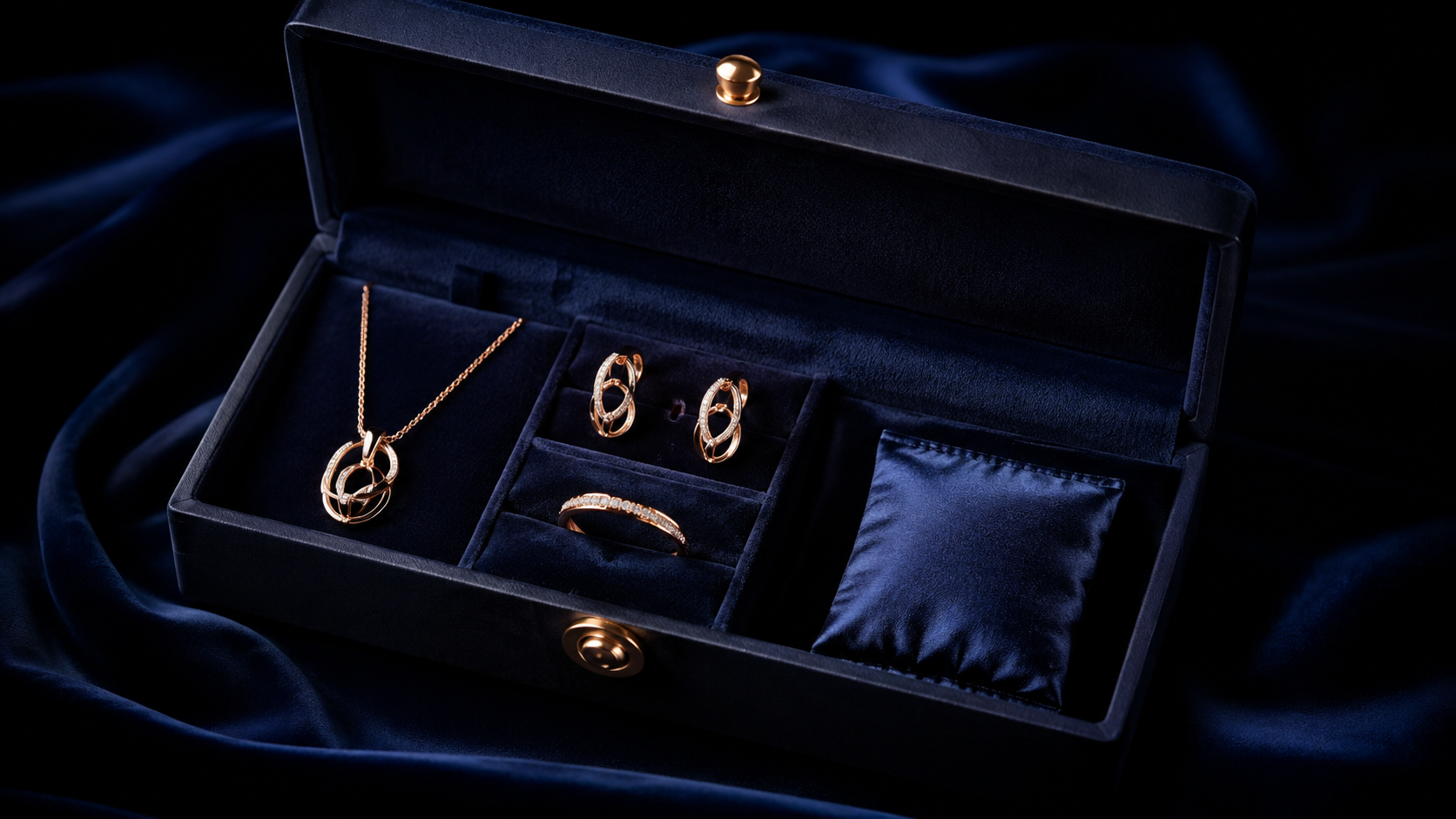 Jewellery in a lined box with a small sachet of desiccant