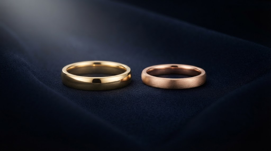 Two gold rings of different carat side by side